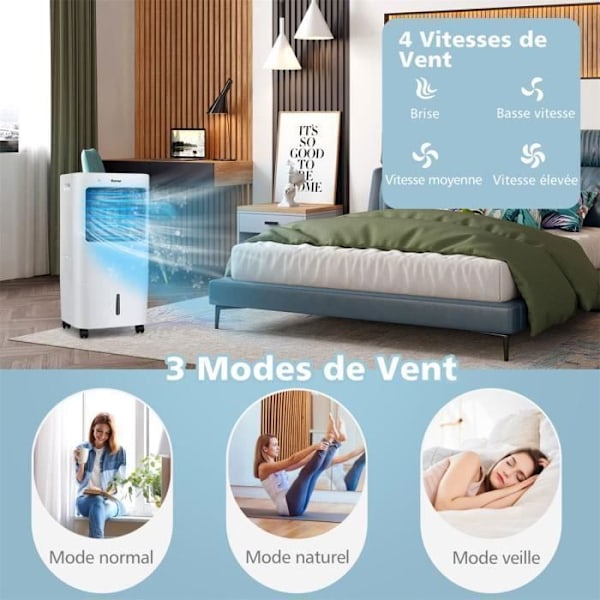 COSTWAY 4 i 1 Mobil Luftkonditionering 20 L - 4 Hastigheter - Bärbar Luftkylare Fläkt - 40° Oscillation - 7,5H Timer
