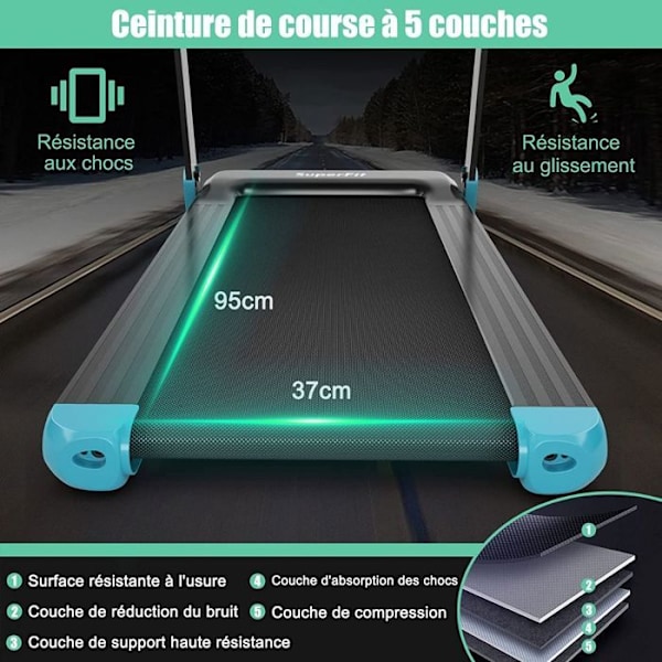 COSTWAY hopfällbart löpband APP Kontroll 0,96-12 km/h Bluetooth 12-program LED-display och stöd för marina enheter
