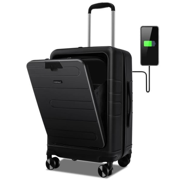 COSTWAY 20-tums handbagage på hjul med TSA-lås, med hopfällbart stativ, USB-laddning, flygresor, svart