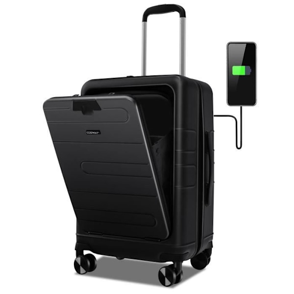 COSTWAY Håndbagage 20" med Rullehjul i PC med TSA-lås, med Sammenklappelig Støtte, USB-oplading, Flyrejser, Sort