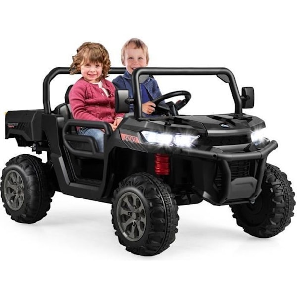 COSTWAY 2-sits barnelbil 12V, 2 motorer med 2,4 G fjärrkontroll, 3-8 km/h last 50 kg, 3-8 år, svart Svart