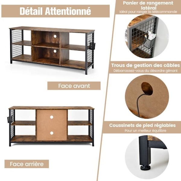 COSTWAY 65" TV-bänk med 6 fack, justerbara hyllor, 2 kabelhål, vardagsrum, sovrum, 140x40x63cm, brun kastanj