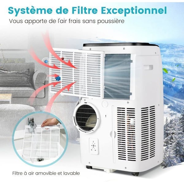 6 in 1 Hiljainen Kannettava Ilmastointilaite 14000 BTU R290 COSTWAY - Lämmitys/Jäähdytys - APP-ohjaus/LED-näyttö/Kaukosäädin