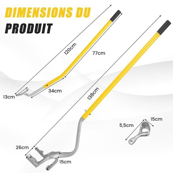 COSTWAY 3 stykker dækskifter til bilhjul, 44 cm - 62 cm, med stålhælstøtte, til biler, lastbiler, gul