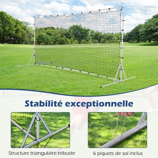 COSTWAY Barnfotboll Rebound Net - 372,5 x 182,5 cm - PE Net - Bärväska - Metall Fotbollsträning - Vit