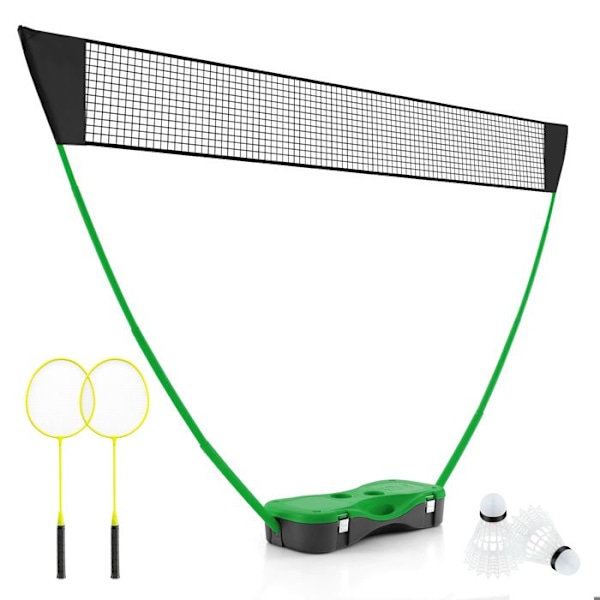 COSTWAY bærbart badmintonsæt - net, 2 ketchere, 2 fjerbolde - 270 x 33,5 x 160 cm - Opbevaringsetui - Metalrør - Grønt