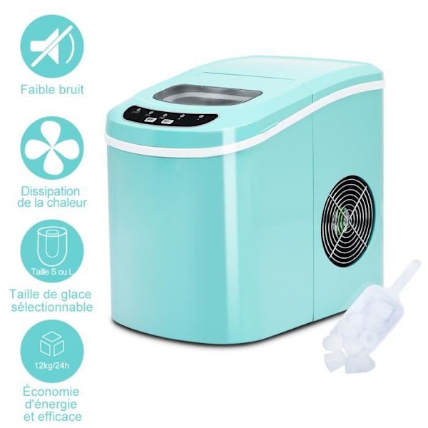 COSTWAY Ice Maker 12KG/24H 9 iskuber per 6-13 min 2,2L tank 0,7kg isbricka med isskopa för Home Green