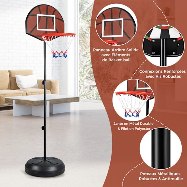 COSTWAY Stående Basketball Hoop - 2 i 1 dartskive - Justerbar højde 130-180 cm - Dobbeltsidet bagplade - Fyldbar base