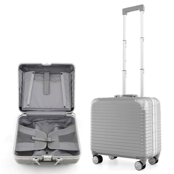 COSTWAY 16" håndbagage på pc-hjul med TSA-lås, med justerbart håndtag, flyrejser, sølv