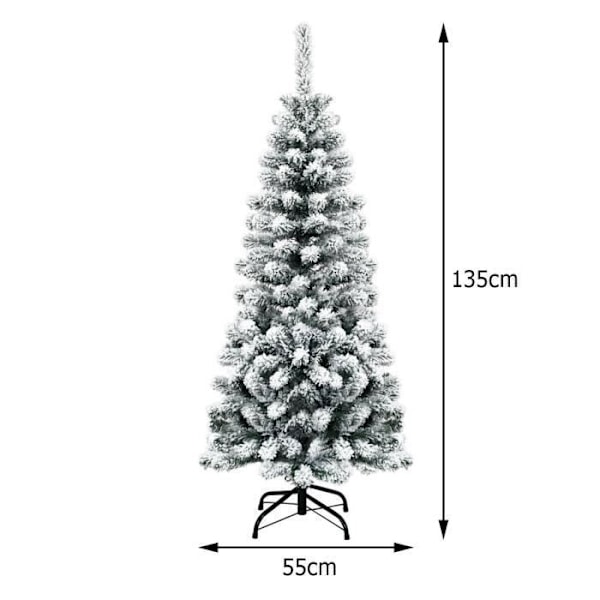 COSTWAY keinotekoinen joulukuusi 140cm pitkä muotoinen lehdet luminen PVC kokoontaitettava metallijalusta Kodin joulukoristeita Vit