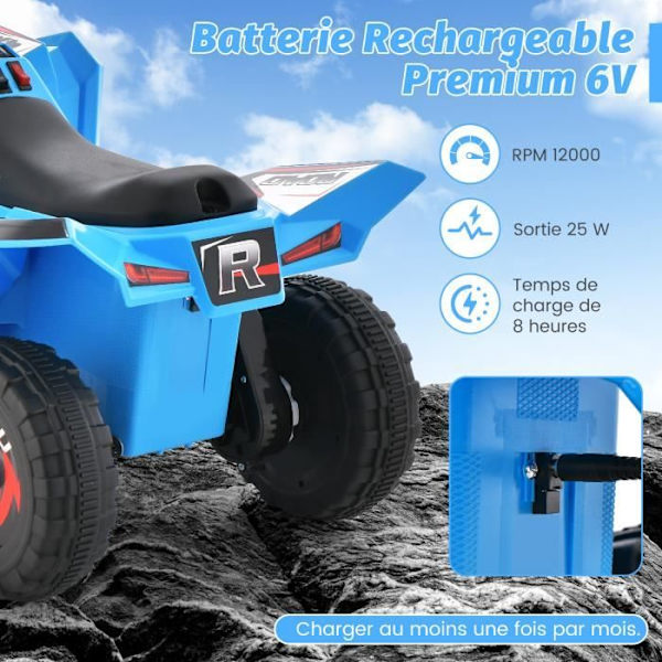 COSTWAY Elektrisk Quad för barn 6V/7AH - 4,6 km/h Max - Bil för barn 3 år+ Blå Blå