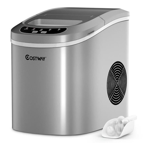 COSTWAY Ismaskin för glasstank 2,2L,12kg/24H 9 iskuber per 6-13min, för hem, kontor, café Silver