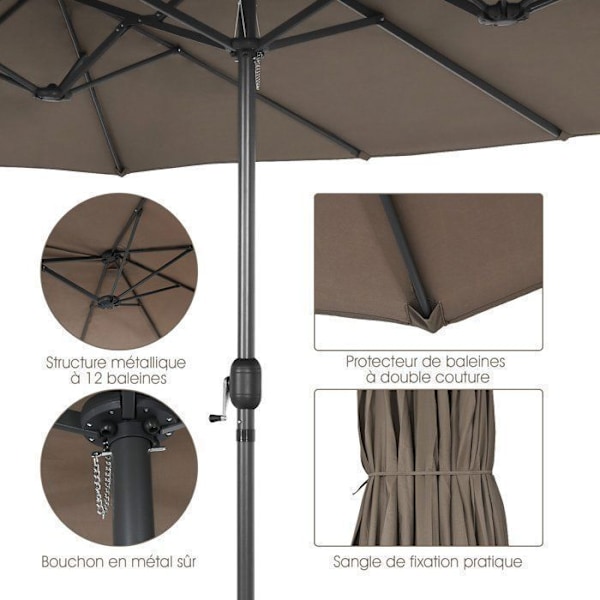 Dobbelt Haveparasol - COSTWAY - 470x280x245cm - Polyesterstof - Stålmanivel - Brun kastanj