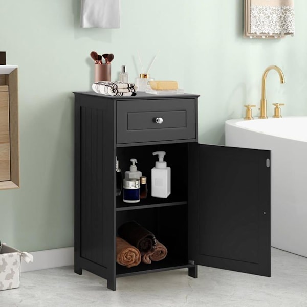COSTWAY Badeværelsesmøbel med dør og justerbar hylde i 3 positioner, til badeværelse, stue, 43 x 34 x 77 cm, sort