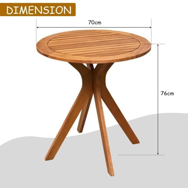 COSTWAY Eucalyptus Trädgårdssoffbord - Lamellskiva, Cross Base, Last 50KG - Runt utomhusbord i trä