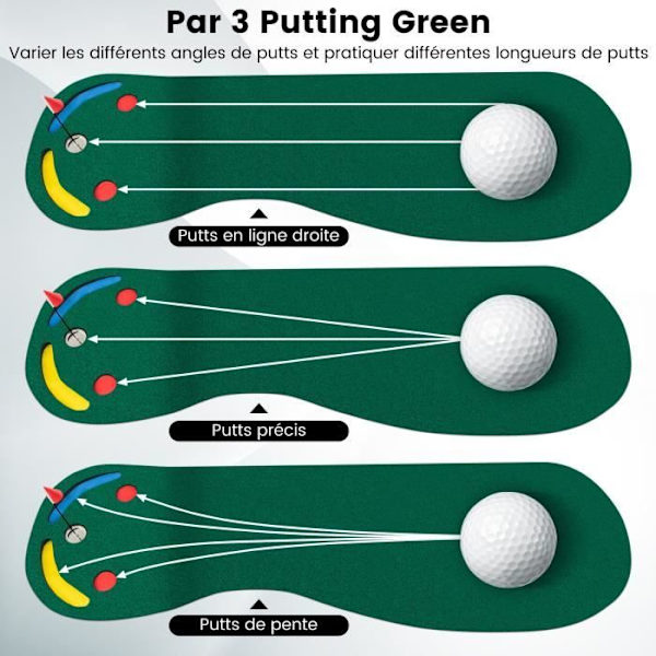 Bærbar golftræningsmåtte - COSTWAY - 300 x 96 cm - True-roll overflade - 3 kopper - 2 forhindringer Grön
