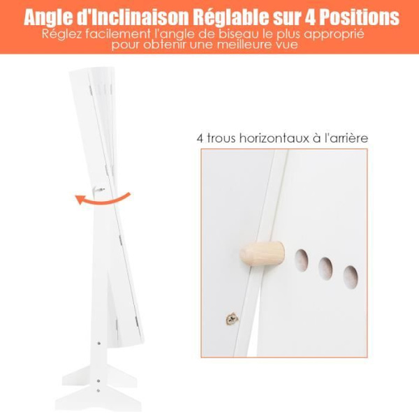 COSTWAY Fritstående smykkegarderobe med 4-vinklet Psyche-spejl, smykkeopbevaring og displaystand hvid