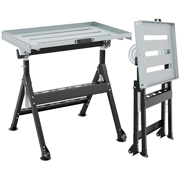 COSTWAY Vikbar arbetsbänk-Yta 78x51cm-2 fasta hjul-4 höjder,5 justerbara vinklar-3 slitsar,2 verktygsstöd-Belastning 100 kg