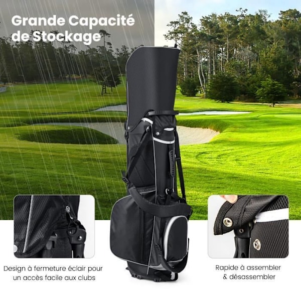 COSTWAY Golf Stand Bag - Regntät huva - 14 Way Top Dividers - 6 fickor - Kylarväska - Dubbel rem - Grå