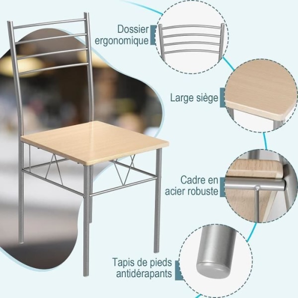 COSTWAY bord- og 4 stolesæt, plader af hærdet glas, lakeret metalstel til køkken, stue