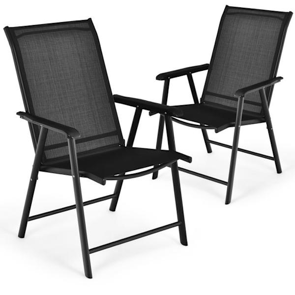 COSTWAY Sæt med 2 Sammenklappelige Havestole, Sikkerhedslås, Metalramme, Belastning 150kg til Patio Strand, Sort Svart