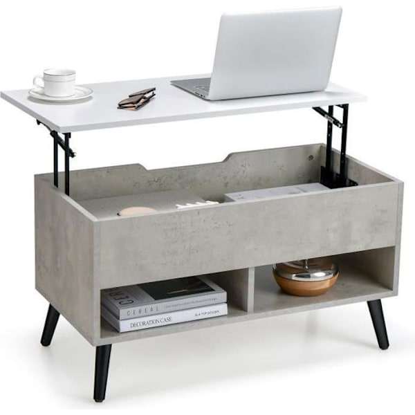 COSTWAY Soffbord med hiss Modernt vardagsrumsbord med dold förvaring 2 öppna fack 80x40x44,5-58CM Grå Grå