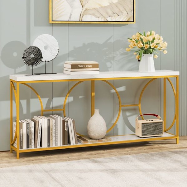 COSTWAY Marble Print sisääntulokonsolipöytä - 180 x 30 x 80 CM - kultainen metallikehys moderni skandinaavinen tyyli
