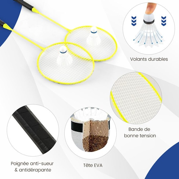 COSTWAY Portabelt badmintonset - Nät, 2 racketar, 2 fjäderbollar - 270 x 33,5 x 160 cm - Förvaringsväska - Metallrör - Blå