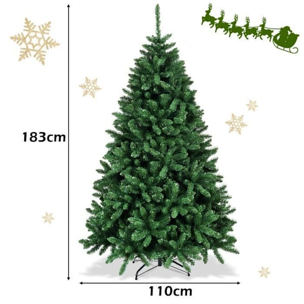 COSTWAY kunstigt juletræ 180 cm PVC med 1355 grene og stabil metalbund, juledekoration til familiefest Grön