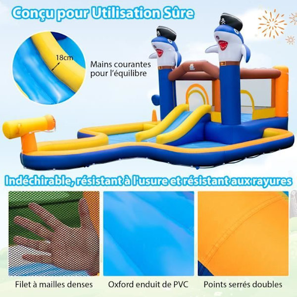 COSTWAY 7 i 1 Bouncy Castle-vattenrutschbana Park för barn, med pool och vattenkanon, boxningsspel, 578 x 408 x 250 cm