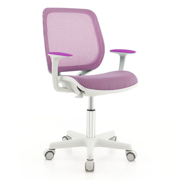 COSTWAY Ergonomisk vridbar kontorsstol för barn 6-15 år, 5 bromshjul, justerbar sitthöjd 43-55 cm, lila