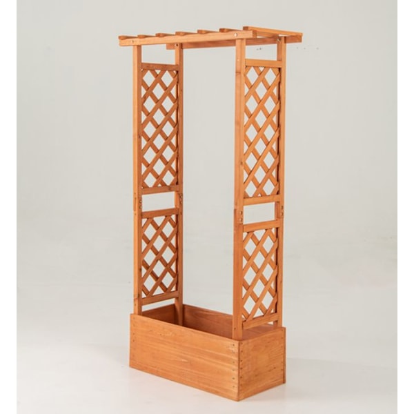 COSTWAY Träförhöjd plantering med spaljé för klätterväxter, upphängt tak, dräneringshål, 66 x 32 x 152 cm Orange