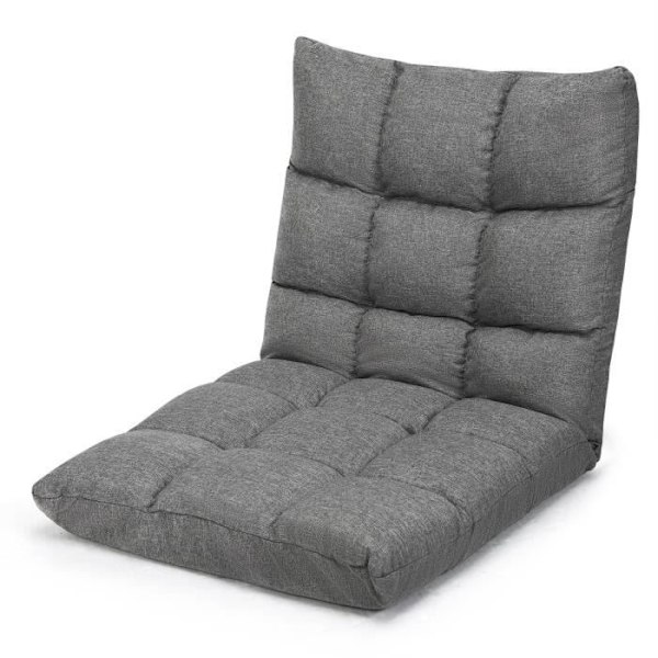 COSTWAY Foldbar Lazy Sofa, svampepolstret gulvstol, 14 positions tilbagelænet ryglæn, 106,5 x 55,5 x 10 cm, Grå