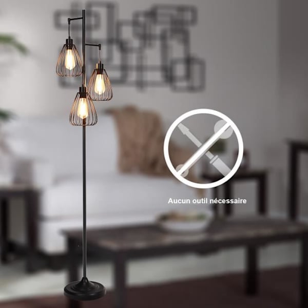 Industriel metal gulvlampe 168CM COSTWAY-3 Diamantformet lampeskærme-Fodkontakt-E27 3 farver (pære medfølger ikke)