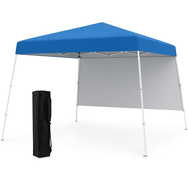 COSTWAY Pop-Up Teltta Kokoontaitettava 3 x 3 M 1 Sivuseinällä - UV-suoja UPF50+ - Kannettava Reppu Leirintä, Sininen