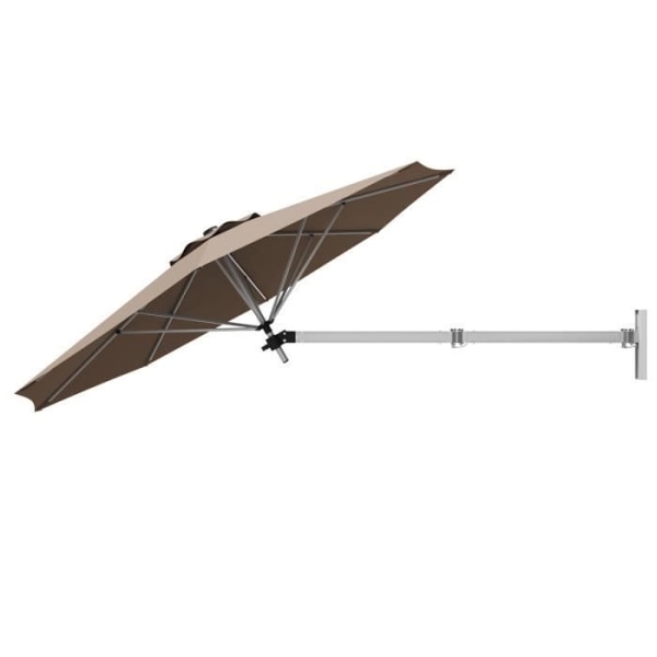 COSTWAY 247cm (Dia) Väggmonterat fribärande parasoll, med justerbar stolpe, ventil, för trädgård, balkong, trädgård, kafé, uteplats, brun