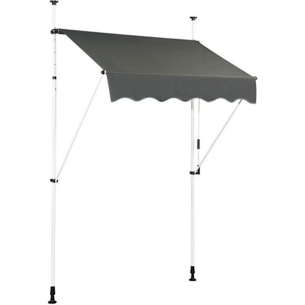 COSTWAY Manuel optrækkelig markisegardin uden boring 150x125CM-vinkel, justerbar højde-metal og stof-vindue, balkon, have-grå Grå