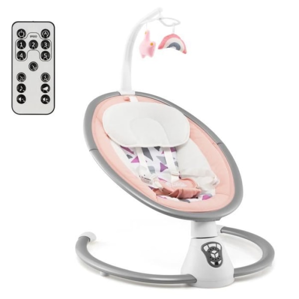 COSTWAY Electric Baby Bouncer-5 Gyngetilstande-3 Intelligent Timer-12 Melodier-Game Bue-Aftagelig pude-6 måneder-Pink rosa och grå