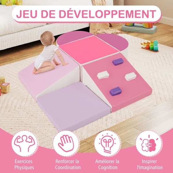 6 PCS Byggklossar för Barn i Skum COSTWAY-Läderfodral-Krok & Ögla-Fingermanipulationsspel för Bebisar 1+ År-Rosa