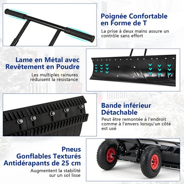 COSTWAY Metal sneskovl 91,5 cm - Tovejs vippeblad - Højde og vinkel justerbart håndtag - 2 skridsikre hjul
