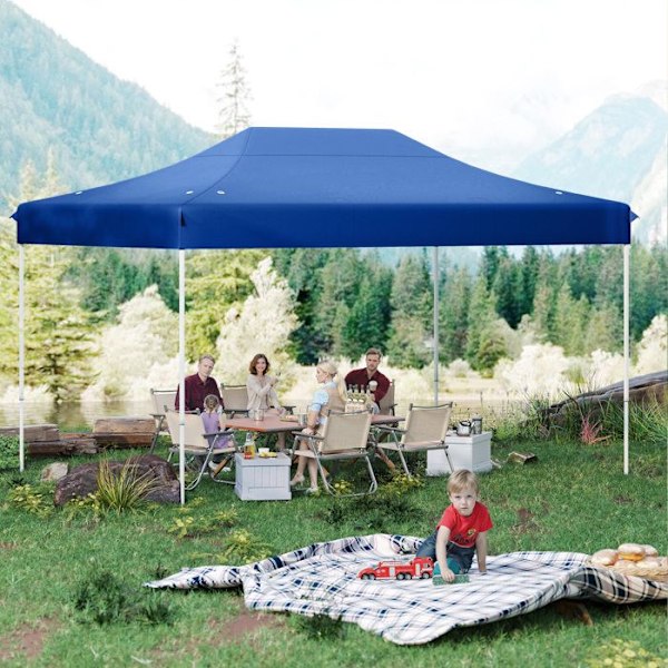 Tältduk Fällbar 300 x 445 CM - COSTWAY - 10-12 personer Pop-Up Höjdjusterbar 188-208cm - UV-skydd för Fester Blå