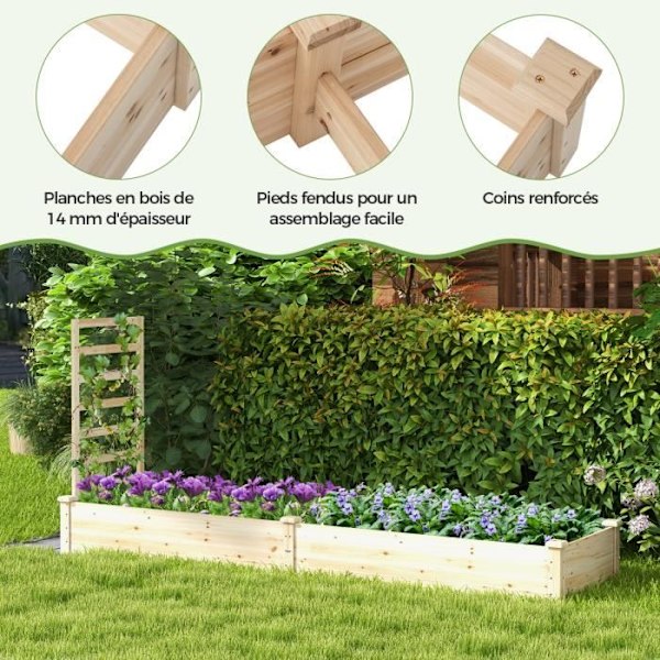 COSTWAY Fyrkantet Træhavekasse i Furu - 235x63x102CM - Trellis, Åben Base DIY Malet - Klatrende Vinstokke, Frugter, Blomster, Grøntsager