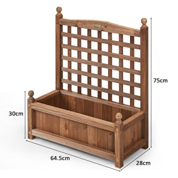 COSTWAY Planteringslåda med träspaljé 64,5 x 28 x 75 cm Rektangulär blomsterlåda med dräneringshål för uteplats