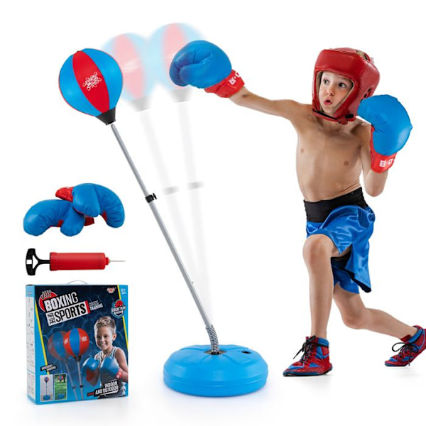 Sække med slag/Boxe Punching Ball på fod COSTWAY - Højdejusterbar 120-154CM - Handsker - Håndpumpe til oppustning - Fyldbar base - Blå