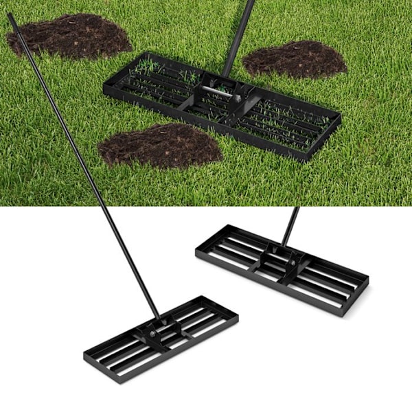 COSTWAY 75 x 25 cm Græsplaner Rive - 170 cm Håndtag - Jordniveauer - til Have, Gård, Golfbane, Gård - Sort