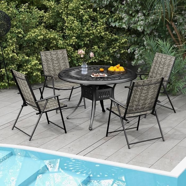 COSTWAY Sæt med 4 foldbare terrassestole, ingen samling, flet spisestuestole, til have, gård, ved poolen Rottingfärg: Gråmix | Ramfärg: Svart