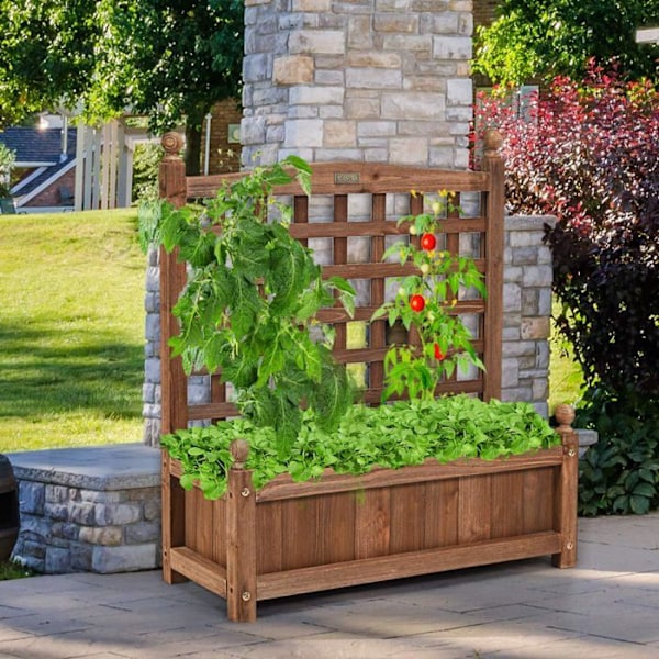 COSTWAY Planteringslåda med träspaljé 64,5 x 28 x 75 cm Rektangulär blomsterlåda med dräneringshål för uteplats