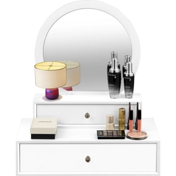 Sminkspegel på sminkbord med 2 avtagbara lådor - COSTWAY - Vit - Modernt - Design