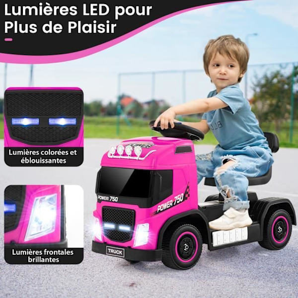 COSTWAY Lasten sähköauto 6V kuorma-auto - Musiikki, Torvi, LED - Korkeussäädettävä istuin - 18-72 kuukautta - 20 kg - Vaaleanpunainen Rosa
