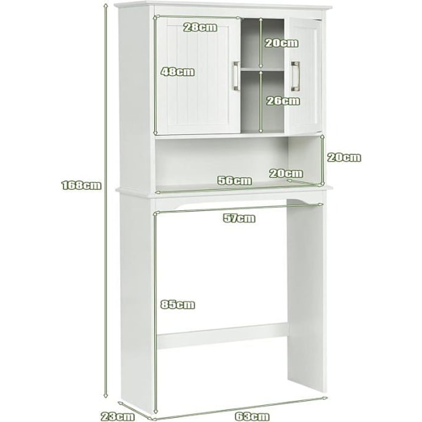 COSTWAY WC-enhed over toilet med 3 hylder til badeværelsesopbevaring Hvid Moderne 63 x 23 x 168 CM Hvid Vit